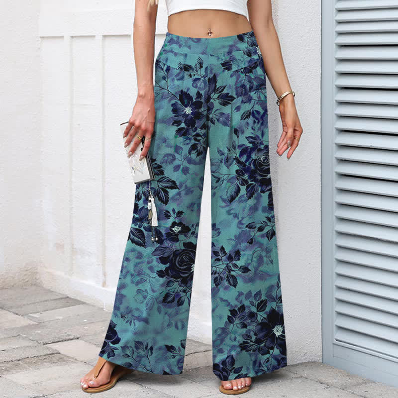 Buddha Stones Damenhose aus Baumwoll-Leinen-Mischgewebe mit Blumenmuster, elastischem Bund, weitem Bein und Taschen - image 9