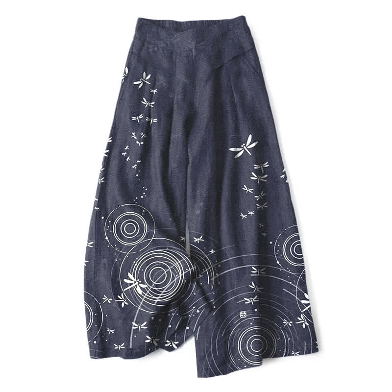Buddha Stones Baumwoll-Leinen-Hose mit Libellenmuster, elastischem Bund, weitem Bein und Taschen - Schiefergrau - US16, UK/AU20, EU48 (3XL) - image 8