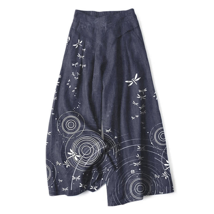 Buddha Stones Baumwoll-Leinen-Hose mit Libellenmuster, elastischem Bund, weitem Bein und Taschen - Schiefergrau - US16, UK/AU20, EU48 (3XL) - image 8