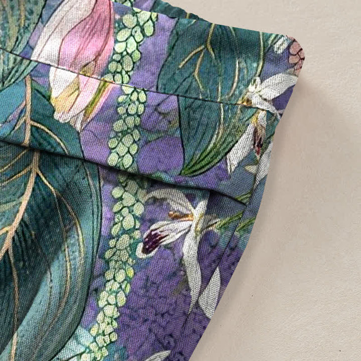 Buddha Stones Damenhose aus Baumwoll-Leinen-Mischgewebe mit floralem Boho-Muster, elastischem Bund, weitem Bein und Taschen - image 2