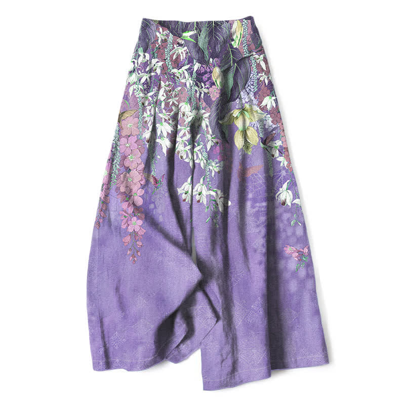 Buddha Stones Damenhose aus Baumwoll-Leinen-Mischgewebe mit floralem Boho-Muster, elastischem Bund, weitem Bein und Taschen - Mittelviolett - US16, UK/AU20, EU48 (3XL) - image 4