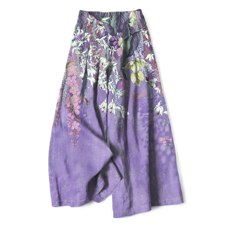 Buddha Stones Damenhose aus Baumwoll-Leinen-Mischgewebe mit floralem Boho-Muster, elastischem Bund, weitem Bein und Taschen - Mittelviolett - US16, UK/AU20, EU48 (3XL) - image 4