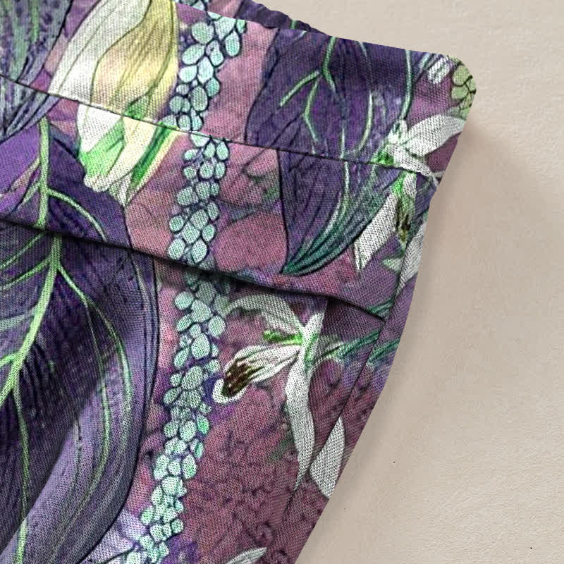 Buddha Stones Damenhose aus Baumwoll-Leinen-Mischgewebe mit floralem Boho-Muster, elastischem Bund, weitem Bein und Taschen - image 6