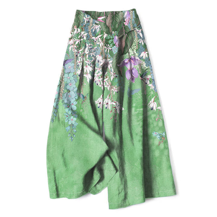 Buddha Stones Damenhose aus Baumwoll-Leinen-Mischgewebe mit floralem Boho-Muster, elastischem Bund, weitem Bein und Taschen - Hellgrün - US16, UK/AU20, EU48 (3XL) - image 8