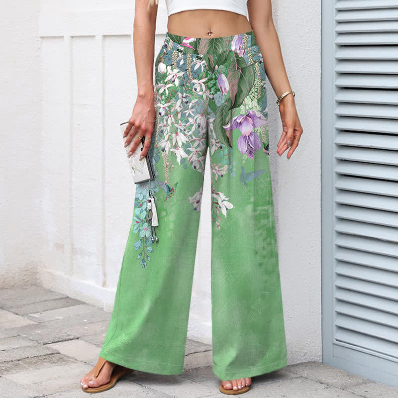 Buddha Stones Damenhose aus Baumwoll-Leinen-Mischgewebe mit floralem Boho-Muster, elastischem Bund, weitem Bein und Taschen - image 9