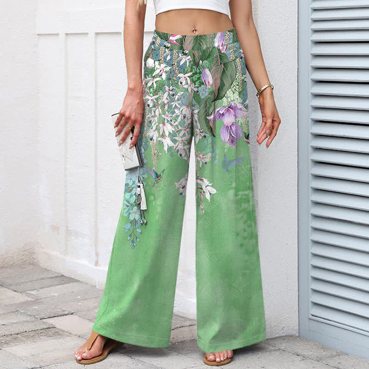 Buddha Stones Damenhose aus Baumwoll-Leinen-Mischgewebe mit floralem Boho-Muster, elastischem Bund, weitem Bein und Taschen - image 9