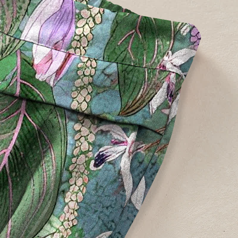 Buddha Stones Damenhose aus Baumwoll-Leinen-Mischgewebe mit floralem Boho-Muster, elastischem Bund, weitem Bein und Taschen - image 10