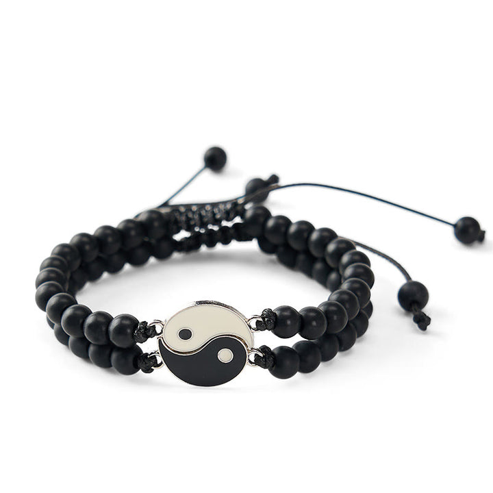 Buddha Stones Yin Yang Hämatit-Armband aus mattiertem Lavagestein - image 10