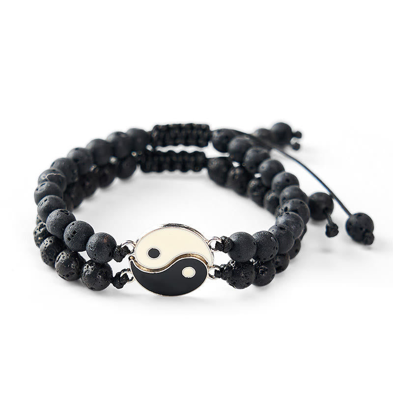 Buddha Stones Yin Yang Hämatit-Armband aus mattiertem Lavagestein - image 15
