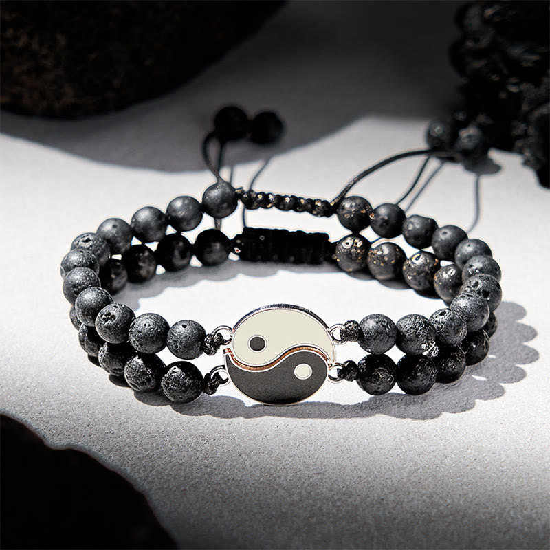 Buddha Stones Yin Yang Hämatit-Armband aus mattiertem Lavagestein - Lavastein (Handgelenkumfang: 17-27 cm) - image 12