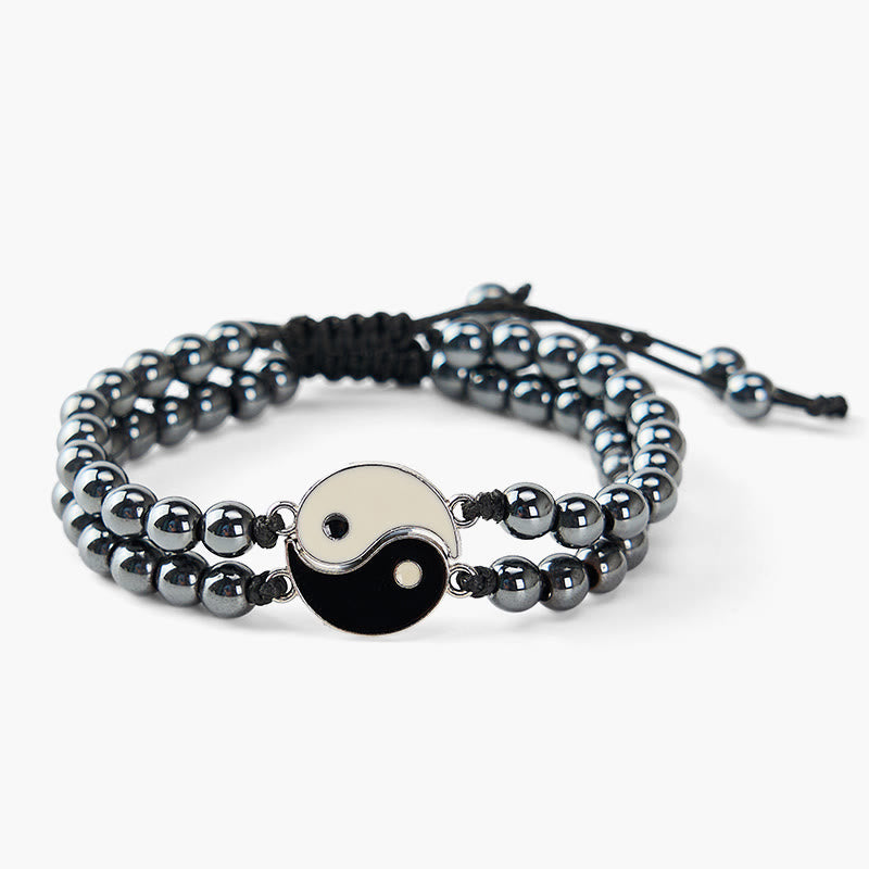 Buddha Stones Yin Yang Hämatit-Armband aus mattiertem Lavagestein - image 3