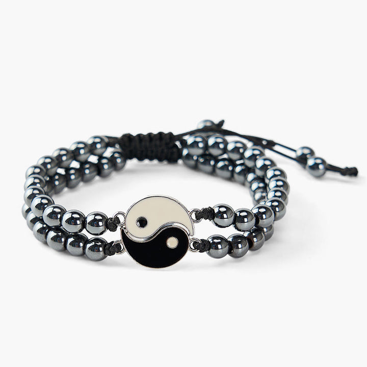 Buddha Stones Yin Yang Hämatit-Armband aus mattiertem Lavagestein - image 3