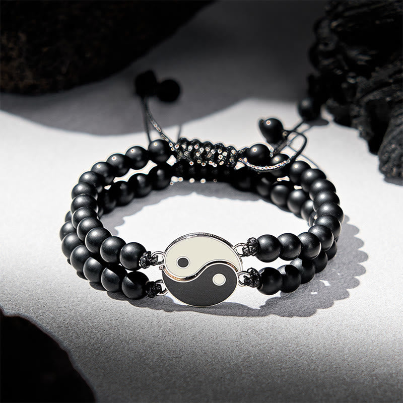 Buddha Stones Yin Yang Hämatit-Armband aus mattiertem Lavagestein - Mattierter Stein (Handgelenkumfang: 17-27 cm) - image 7