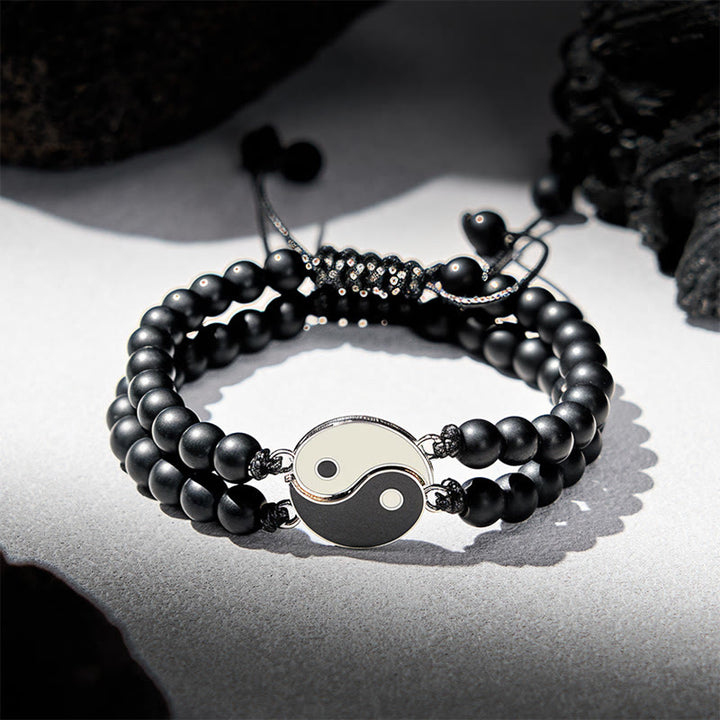 Buddha Stones Yin Yang Hämatit-Armband aus mattiertem Lavagestein - Mattierter Stein (Handgelenkumfang: 17-27 cm) - image 7