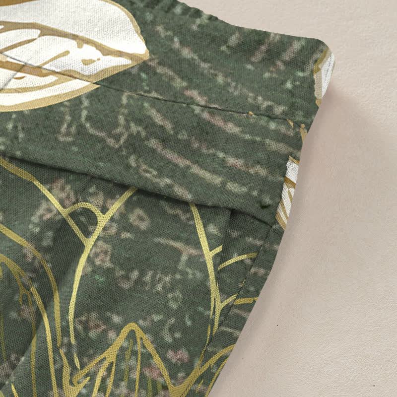 Buddha Stones Baumwoll-Leinen-Hose mit Lotusblütenmuster, elastischem Bund, weitem Bein und Taschen - image 2