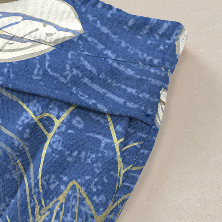 Buddha Stones Baumwoll-Leinen-Hose mit Lotusblütenmuster, elastischem Bund, weitem Bein und Taschen - image 6