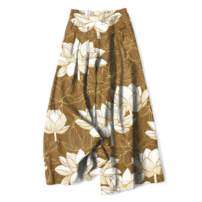 Buddha Stones Baumwoll-Leinen-Hose mit Lotusblütenmuster, elastischem Bund, weitem Bein und Taschen - Peru - US16, UK/AU20, EU48 (3XL) - image 8