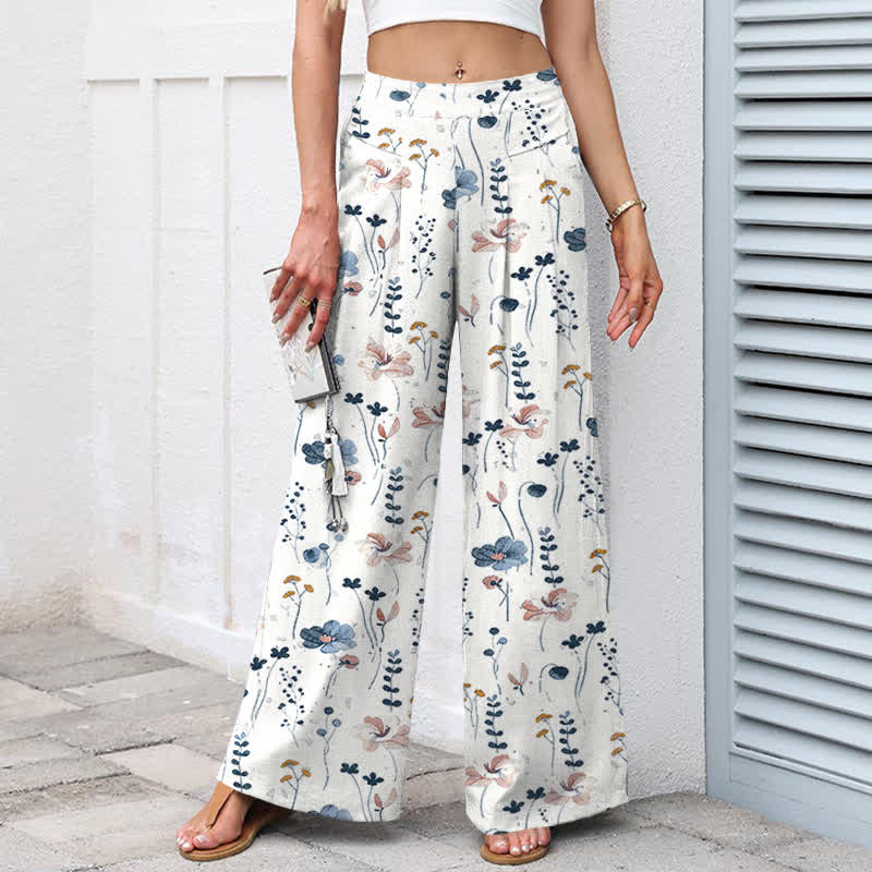 Buddha Stones Damenhose aus Baumwoll-Leinen-Mischgewebe mit Blumenmuster, elastischem Bund, weitem Bein und Taschen - image 2
