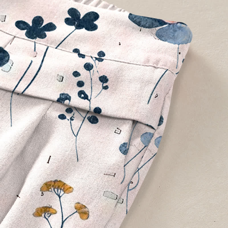 Buddha Stones Damenhose aus Baumwoll-Leinen-Mischgewebe mit Blumenmuster, elastischem Bund, weitem Bein und Taschen - image 6