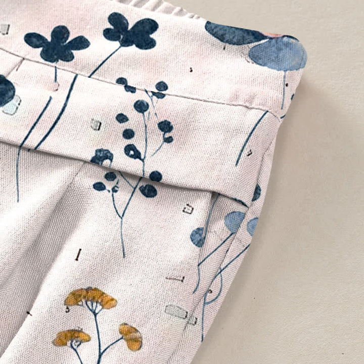 Buddha Stones Damenhose aus Baumwoll-Leinen-Mischgewebe mit Blumenmuster, elastischem Bund, weitem Bein und Taschen - image 6