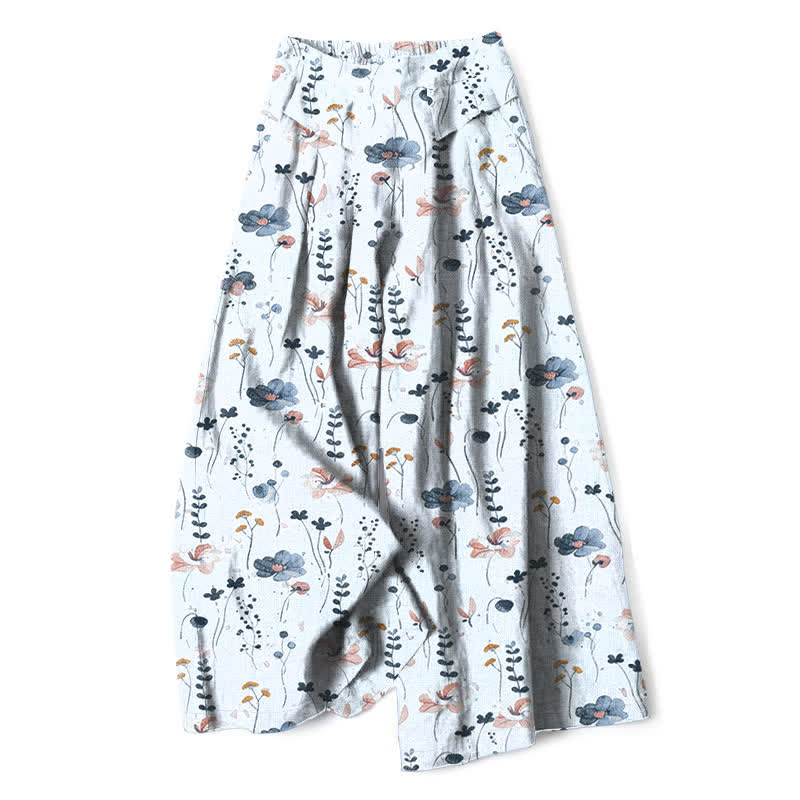 Buddha Stones Damenhose aus Baumwoll-Leinen-Mischgewebe mit Blumenmuster, elastischem Bund, weitem Bein und Taschen - AliceBlue - US16, UK/AU20, EU48 (3XL) - image 8