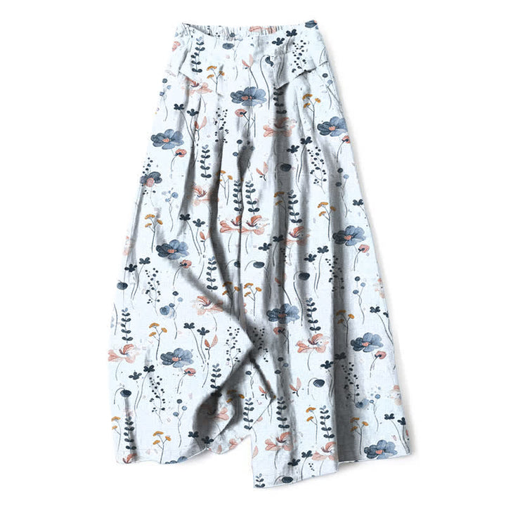 Buddha Stones Damenhose aus Baumwoll-Leinen-Mischgewebe mit Blumenmuster, elastischem Bund, weitem Bein und Taschen - AliceBlue - US16, UK/AU20, EU48 (3XL) - image 8