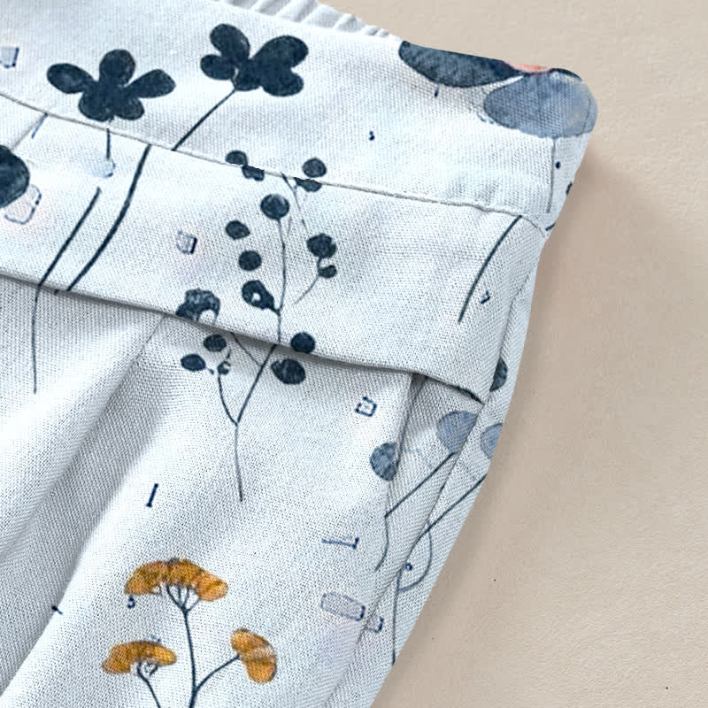 Buddha Stones Damenhose aus Baumwoll-Leinen-Mischgewebe mit Blumenmuster, elastischem Bund, weitem Bein und Taschen - image 10