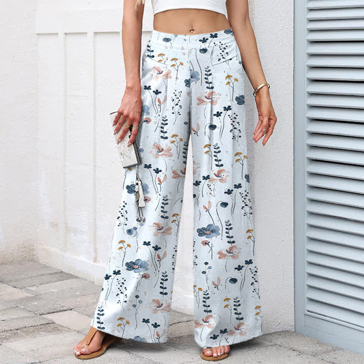 Buddha Stones Damenhose aus Baumwoll-Leinen-Mischgewebe mit Blumenmuster, elastischem Bund, weitem Bein und Taschen - image 9