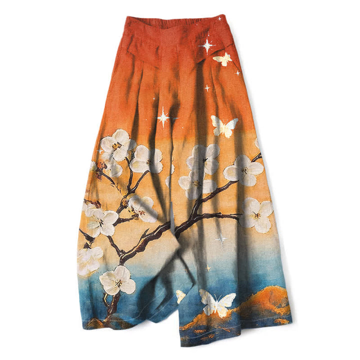 Buddha Stones Damenhose aus Baumwoll-Leinen-Mischgewebe mit Farbverlauf und Blumenmuster, elastischem Bund, weitem Bein und Taschen - Orange - US16, UK/AU20, EU48 (3XL) - image 0