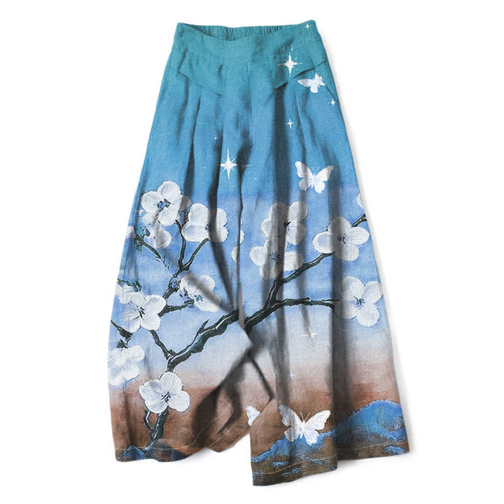 Buddha Stones Damenhose aus Baumwoll-Leinen-Mischgewebe mit Farbverlauf und Blumenmuster, elastischem Bund, weitem Bein und Taschen - Türkis - US16, UK/AU20, EU48 (3XL) - image 4