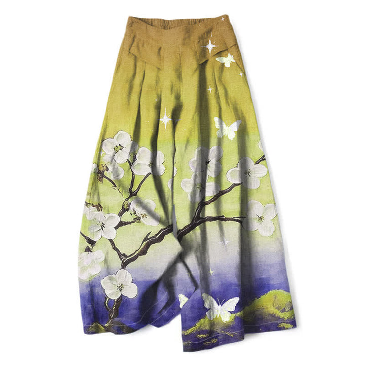 Buddha Stones Damenhose aus Baumwoll-Leinen-Mischgewebe mit Farbverlauf und Blumenmuster, elastischem Bund, weitem Bein und Taschen - Gelbgrün - US16, UK/AU20, EU48 (3XL) - image 8