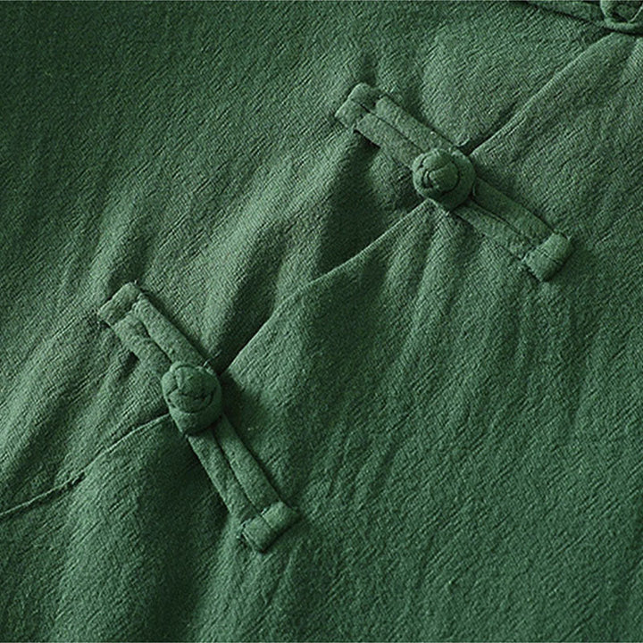 Buddha Stones Sommerkleid für Damen, einfarbig grün, mit Stehkragen, Seitenschlitz und ärmellos - image 5
