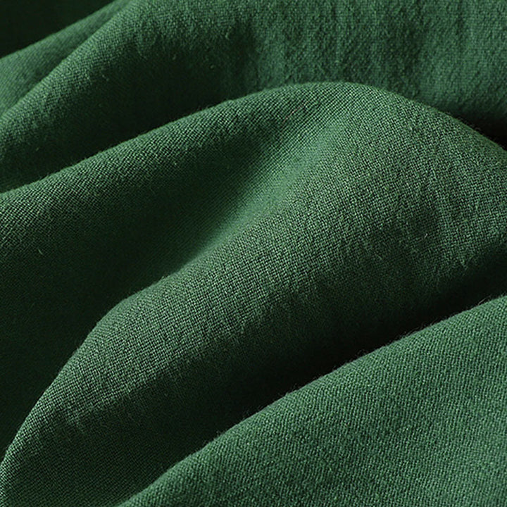 Buddha Stones Sommerkleid für Damen, einfarbig grün, mit Stehkragen, Seitenschlitz und ärmellos - image 8
