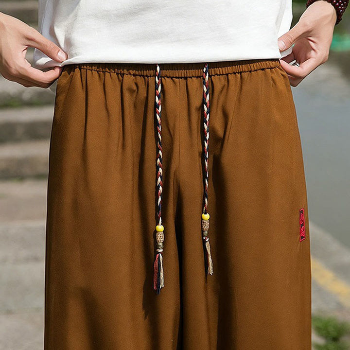 Buddha Stones Lässige Sommer-Haremshose mit Kordelzug, chinesischen Schriftzeichen und Stickerei, Knöchellänge, Taschen - image 15