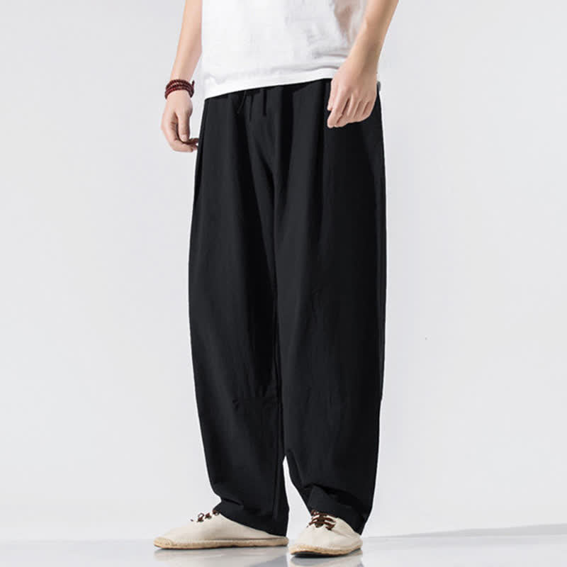 Buddha Stones Sommerliche, lässige, minimalistische Herren-Haremshose mit Kordelzug und elastischem Bund, einfarbig, mit Taschen - image 10