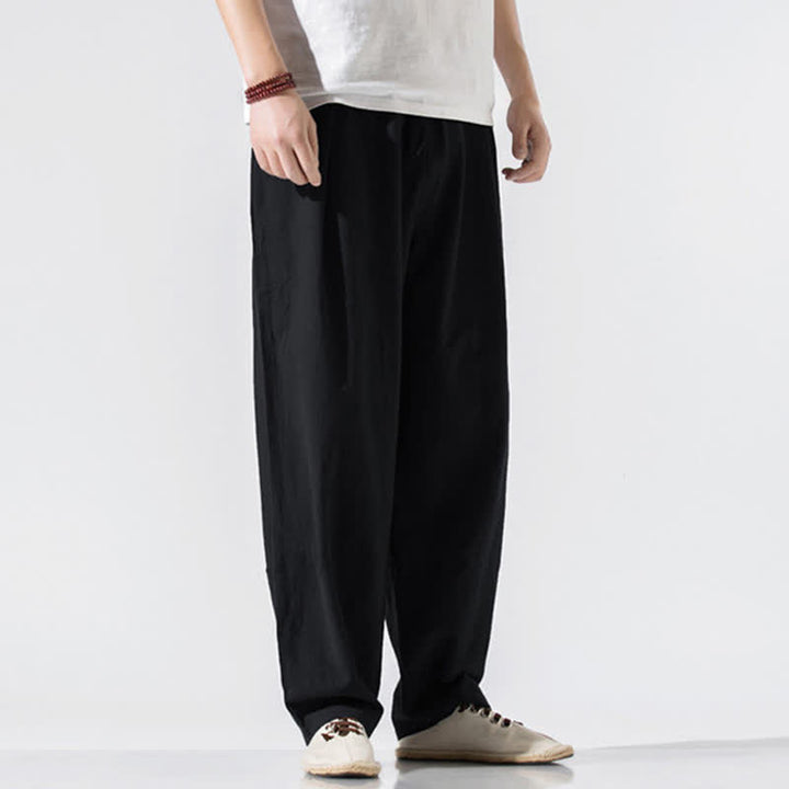 Buddha Stones Sommerliche, lässige, minimalistische Herren-Haremshose mit Kordelzug und elastischem Bund, einfarbig, mit Taschen - image 9