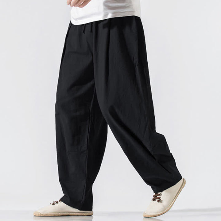 Buddha Stones Sommerliche, lässige, minimalistische Herren-Haremshose mit Kordelzug und elastischem Bund, einfarbig, mit Taschen - Schwarz - US/UK/AU46, EU56 (5XL) - image 7