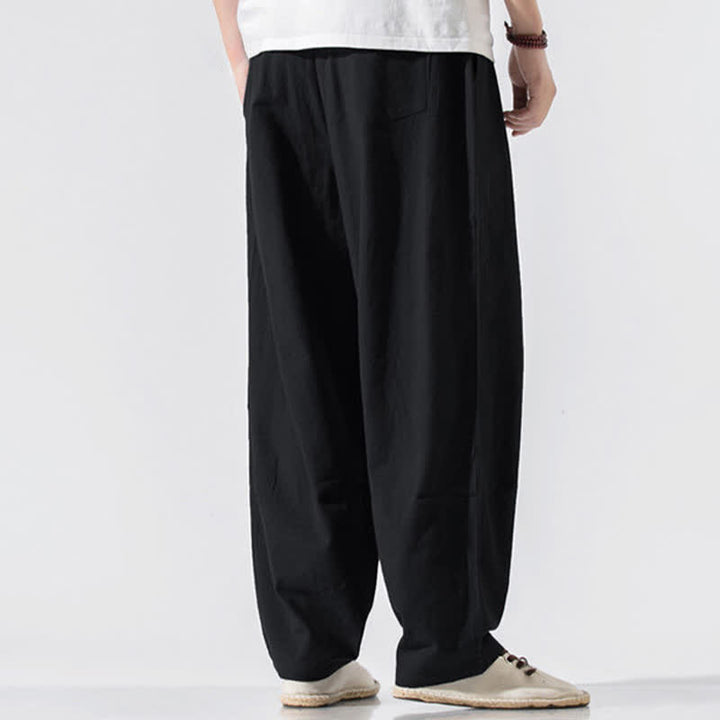 Buddha Stones Sommerliche, lässige, minimalistische Herren-Haremshose mit Kordelzug und elastischem Bund, einfarbig, mit Taschen - image 11