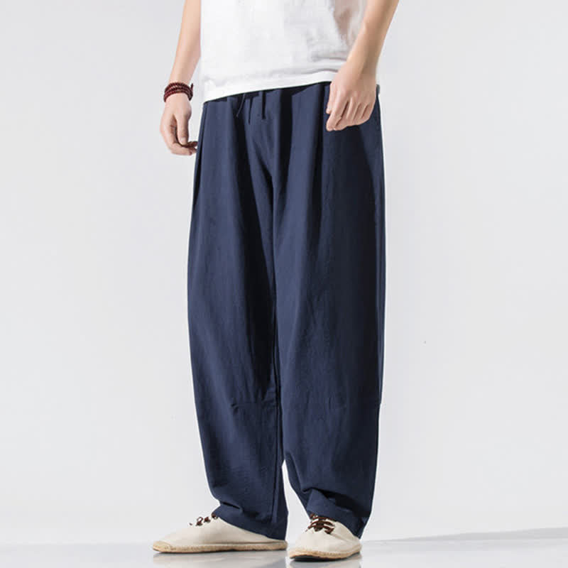 Buddha Stones Sommerliche, lässige, minimalistische Herren-Haremshose mit Kordelzug und elastischem Bund, einfarbig, mit Taschen - Mitternachtsblau - US/UK/AU46, EU56 (5XL) - image 14