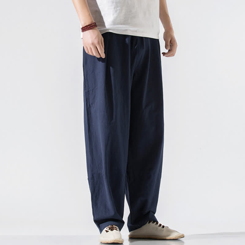 Buddha Stones Sommerliche, lässige, minimalistische Herren-Haremshose mit Kordelzug und elastischem Bund, einfarbig, mit Taschen - image 16