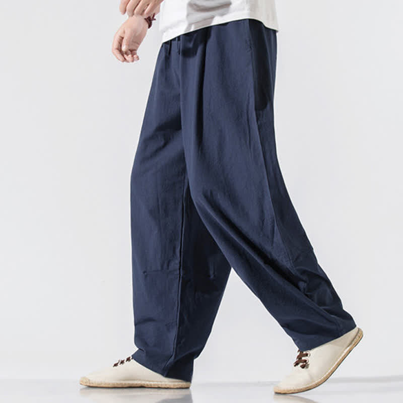 Buddha Stones Sommerliche, lässige, minimalistische Herren-Haremshose mit Kordelzug und elastischem Bund, einfarbig, mit Taschen - image 19
