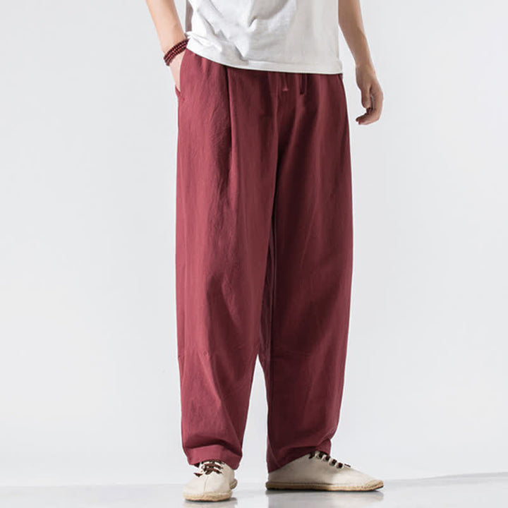 Buddha Stones Sommerliche, lässige, minimalistische Herren-Haremshose mit Kordelzug und elastischem Bund, einfarbig, mit Taschen - Kastanienbraun - US/UK/AU46, EU56 (5XL) - image 24