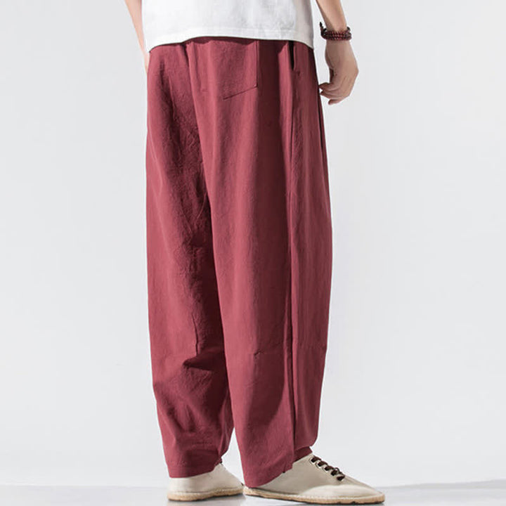 Buddha Stones Sommerliche, lässige, minimalistische Herren-Haremshose mit Kordelzug und elastischem Bund, einfarbig, mit Taschen - image 28