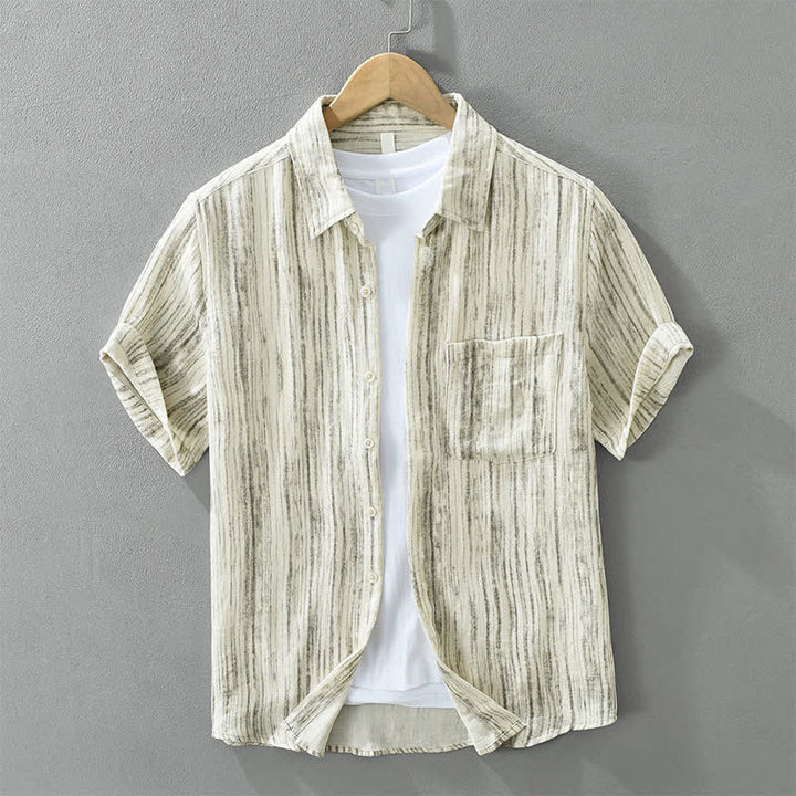 Buddha Stones Lässiges, minimalistisches Kurzarmhemd für Herren mit Knopfleiste, Streifenmuster und Ziertasche - Weizen - US/ UK/AU42, EU52 (3XL) - image 1