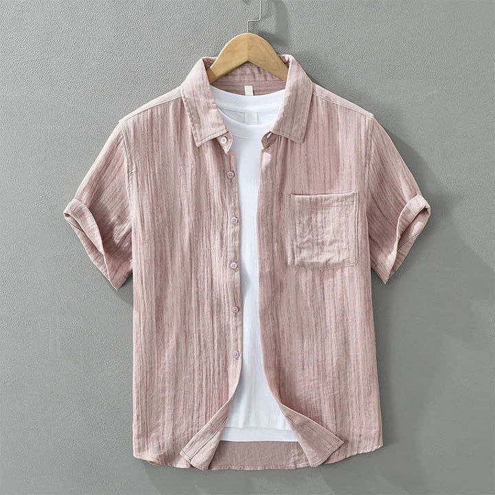 Buddha Stones Lässiges, minimalistisches Kurzarmhemd für Herren mit Knopfleiste, Streifenmuster und Ziertasche - RosyBrown - US/ UK/AU42, EU52 (3XL) - image 13