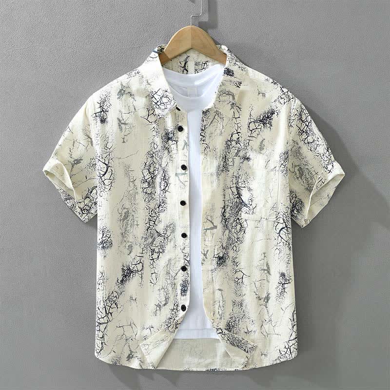 Buddha Stones Lässiges Sommerhemd für Herren mit abstraktem Rissmuster, Knopfleiste und aufgesetzter Tasche, Kurzarm - Maisfäden - US/ UK/AU42, EU52 (3XL) - image 0