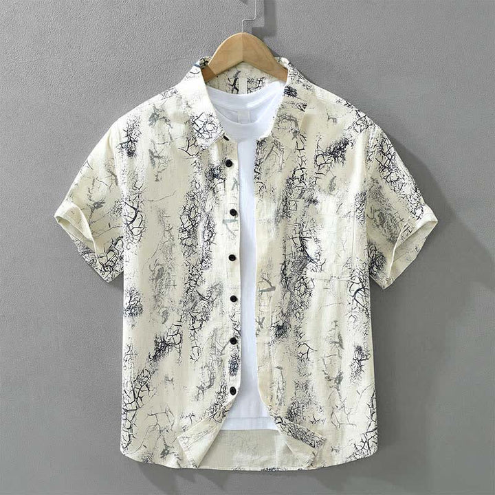 Buddha Stones Lässiges Sommerhemd für Herren mit abstraktem Rissmuster, Knopfleiste und aufgesetzter Tasche, Kurzarm - Maisfäden - US/ UK/AU42, EU52 (3XL) - image 0