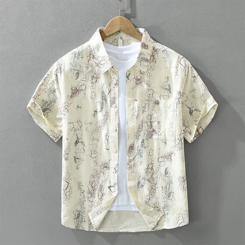 Buddha Stones Lässiges Sommerhemd für Herren mit abstraktem Rissmuster, Knopfleiste und aufgesetzter Tasche, Kurzarm - Beige - US/ UK/AU42, EU52 (3XL) - image 12