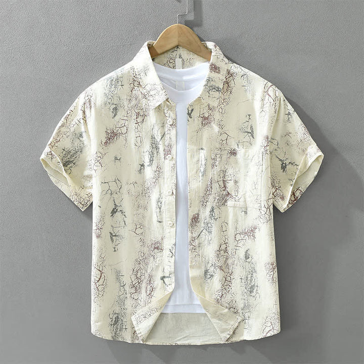Buddha Stones Lässiges Sommerhemd für Herren mit abstraktem Rissmuster, Knopfleiste und aufgesetzter Tasche, Kurzarm - Beige - US/ UK/AU42, EU52 (3XL) - image 12