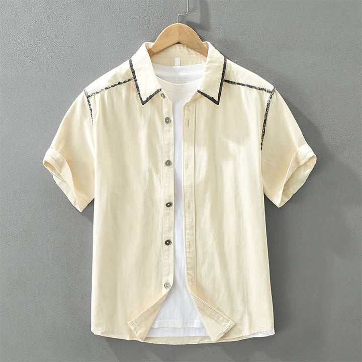 Buddha Stones Lässiges Sommerhemd im Vintage-Stil mit Knopfleiste, einfarbig, Kurzarm, Herren - Antikweiß - US/ UK/AU42, EU52 (3XL) - image 0